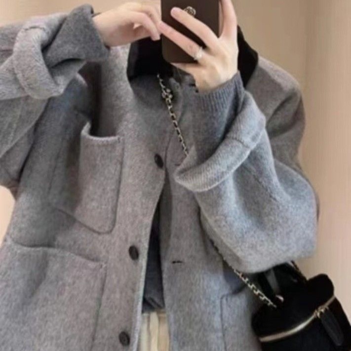 レディースカジュアルファッション ゆったりシルエットウールブレンドシャツジャケット