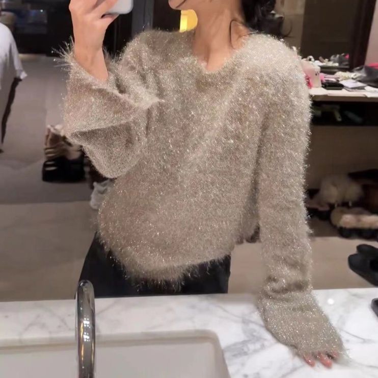 【レディースカジュアルファッション】フランス風ふわもこシャギーニットトップス｜柔らかく上品な質感で大人フェミニンな長袖セーター