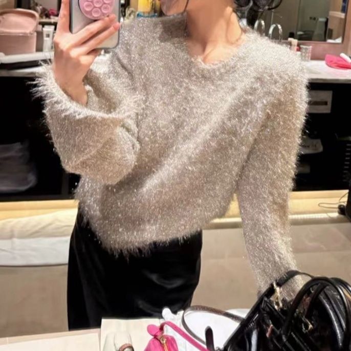 【レディースカジュアルファッション】フランス風ふわもこシャギーニットトップス｜柔らかく上品な質感で大人フェミニンな長袖セーター