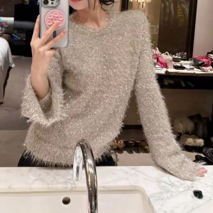 【レディースカジュアルファッション】フランス風ふわもこシャギーニットトップス｜柔らかく上品な質感で大人フェミニンな長袖セーター