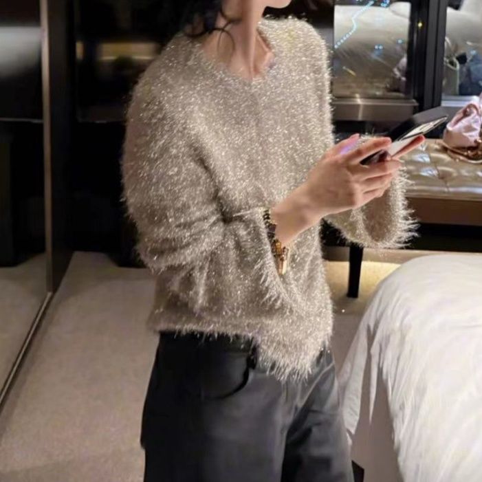 【レディースカジュアルファッション】フランス風ふわもこシャギーニットトップス｜柔らかく上品な質感で大人フェミニンな長袖セーター