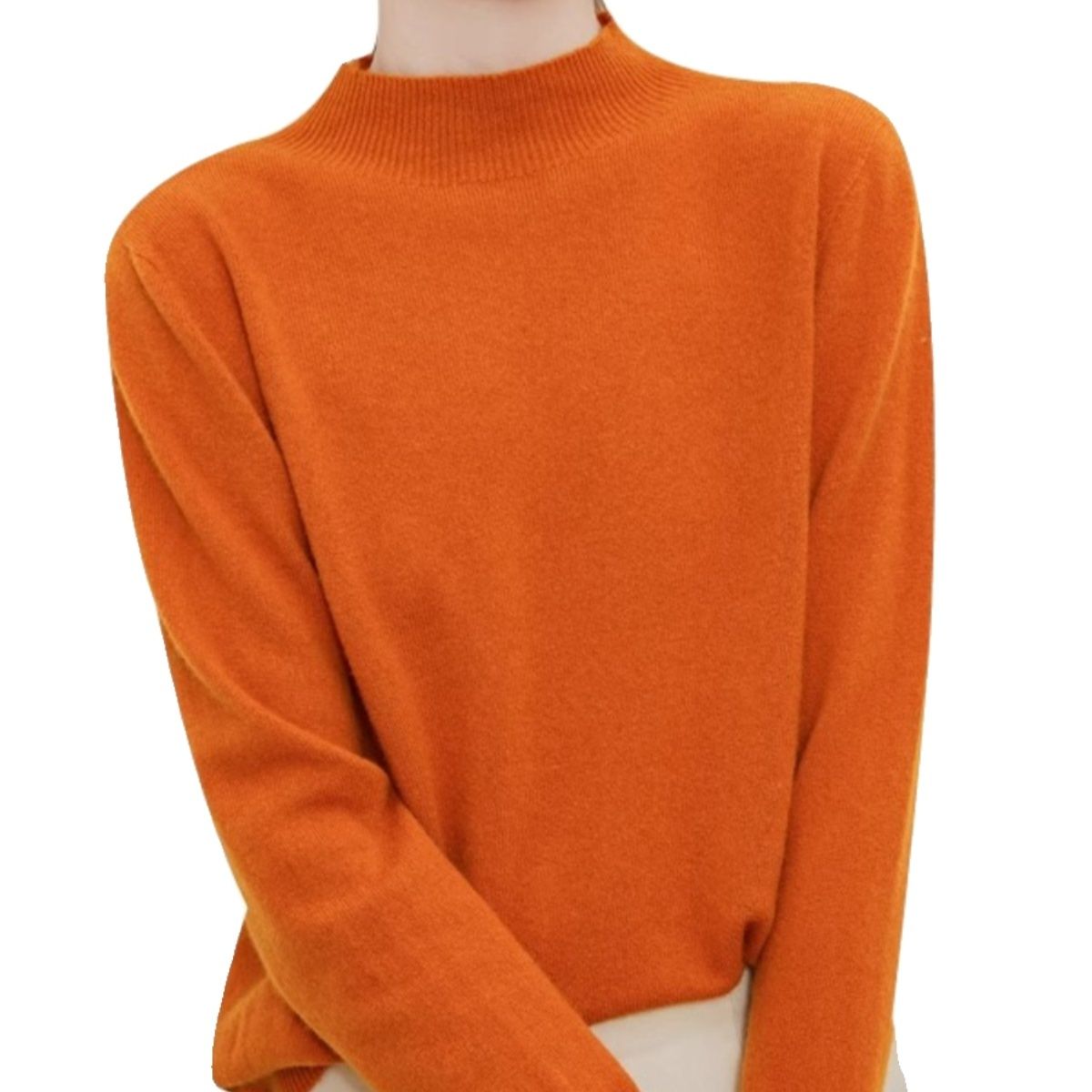 【レディースカジュアルファッション】ハイネックウール混ニットトップス｜上品な光沢感と柔らか質感の秋冬セーター