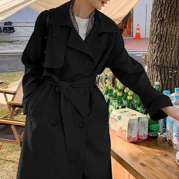 レディースカジュアルファッション クラシカル二重ボタンロングトレンチコート