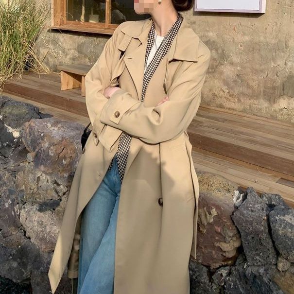 レディースカジュアルファッション クラシカル二重ボタンロングトレンチコート
