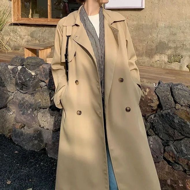 レディースカジュアルファッション クラシカル二重ボタンロングトレンチコート