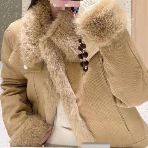 レディースカジュアルファッション ボリュームファー襟付きショート丈ジャケット