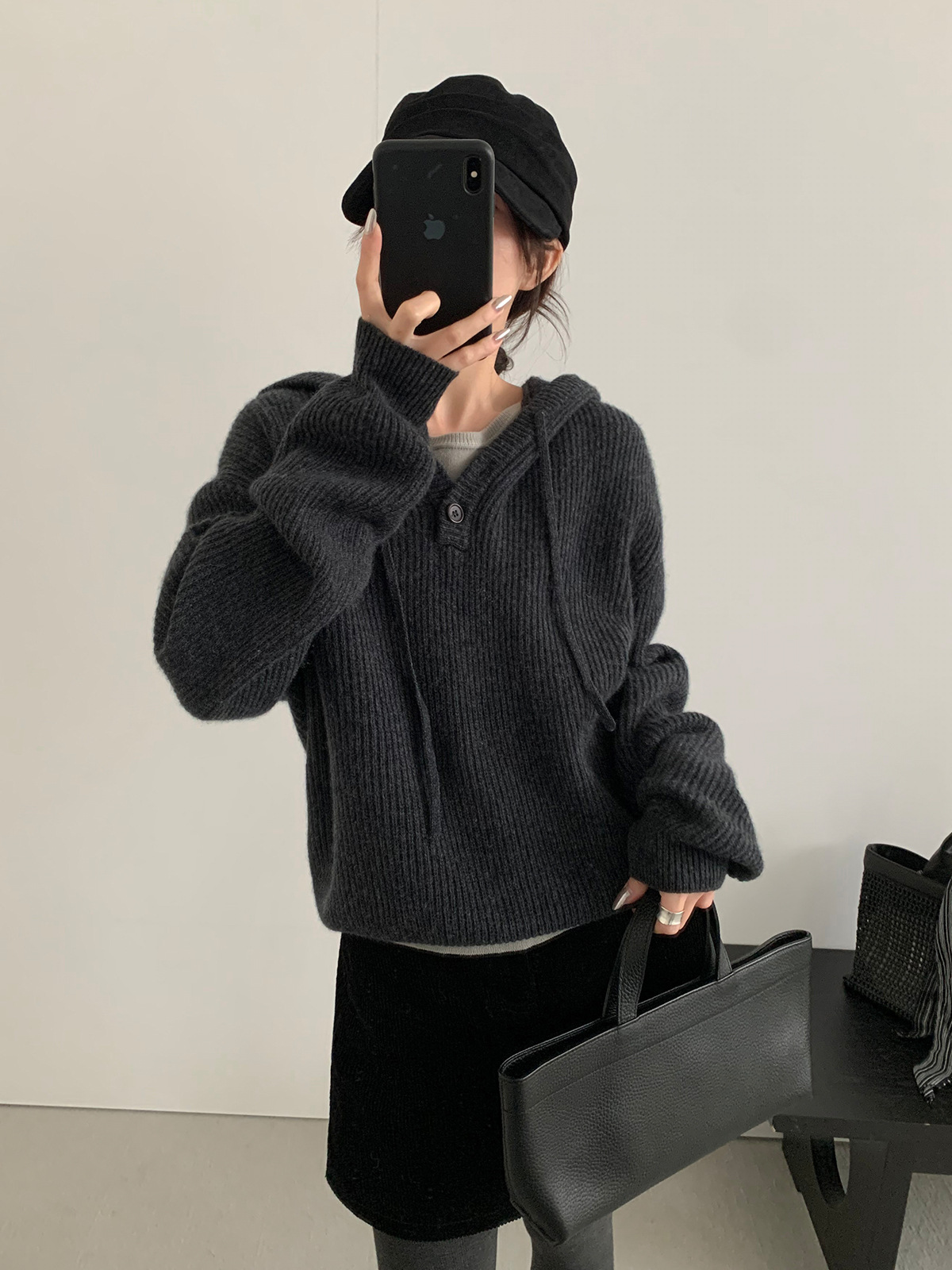 レディースカジュアルファッション 襟付きボタンデザインリブニットプルオーバー