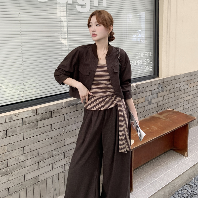 レディースカジュアルファッション 上品カジュアル三点セット長袖ジャケット風アウター