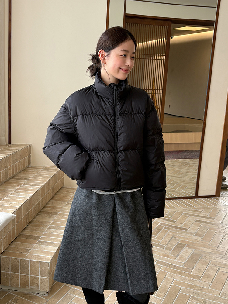 レディースカジュアルファッション ボリュームスタンドカラーショート丈中綿ジャケット