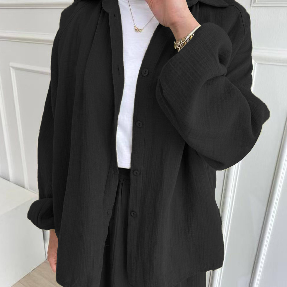 レディースカジュアルファッション ゆったりシルエットシャツとロングスカートの上下セット