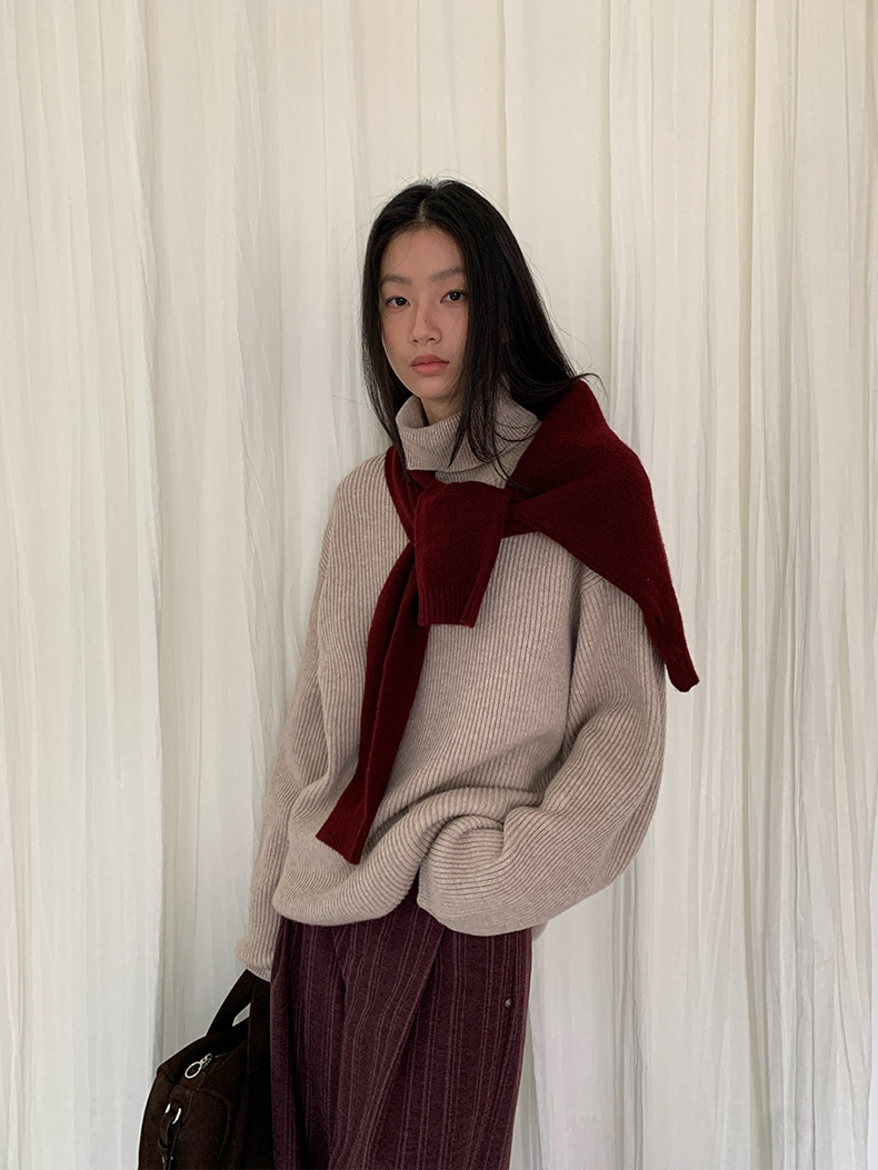 レディースカジュアルファッション ゆったりタートルネックリブ編みニットセーター
