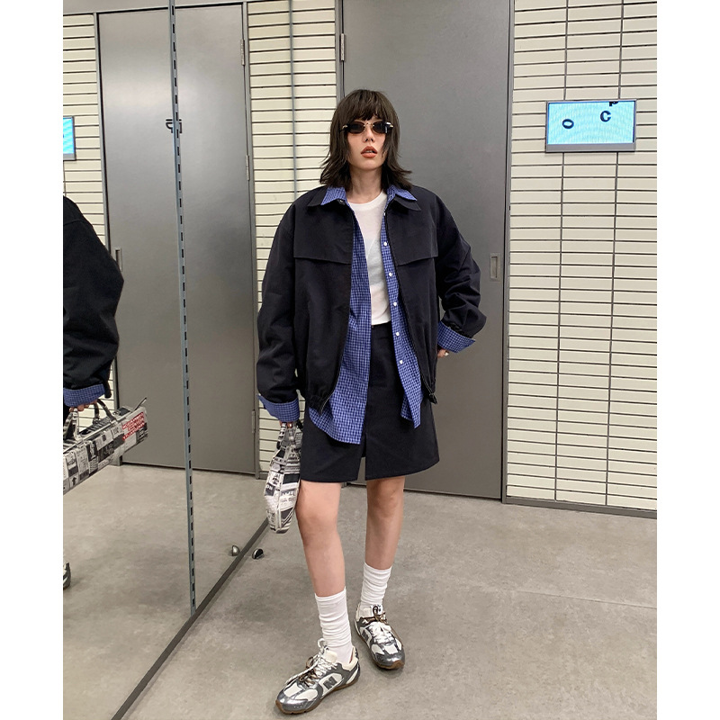 レディースカジュアルファッション ヒョウ柄襟デザインショート丈ブルゾンジャケット