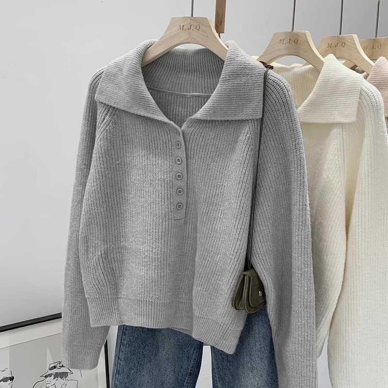 【レディースカジュアルファッション】襟付きリブニットカーディガン｜韓国風シンプルで柔らかい春秋の着回しトップス