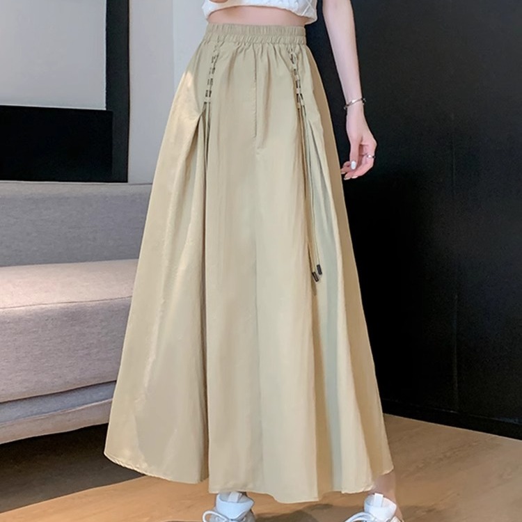 【レディースカジュアルファッション】ハイウエストAラインロングスカート｜美脚効果抜群の工装風フレアスカート