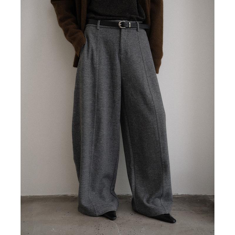 レディースカジュアルファッション ベルト付きゆったりワイドシルエットパンツ