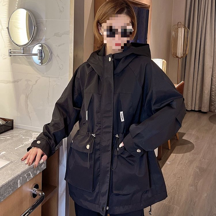 レディースカジュアルファッション ウエストギャザー切替フード付きマウンテンパーカー