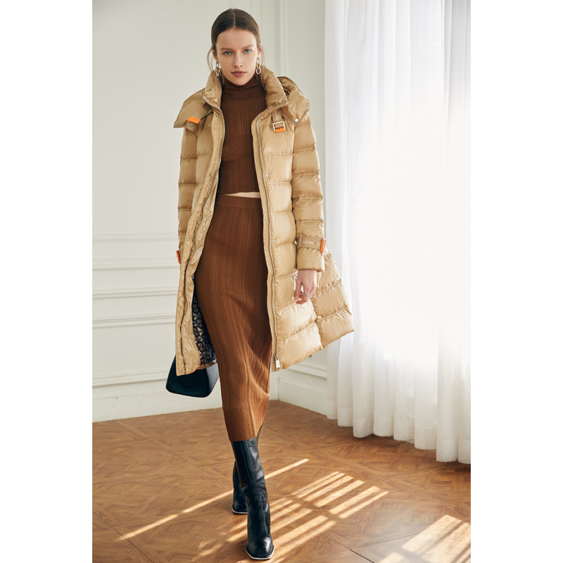 レディースカジュアルファッション ベルト付きロング丈中綿入りフード付きコート