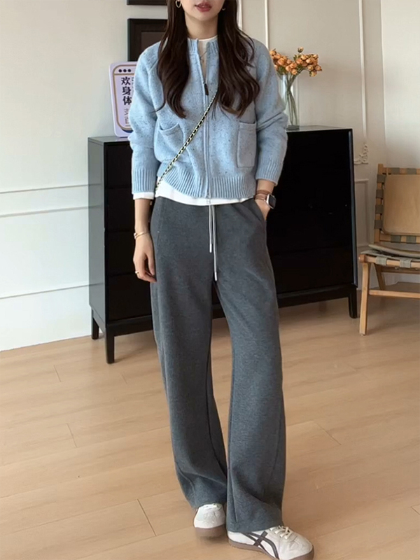 【レディースカジュアルファッション】ダブルジップふわもこカーディガン風ニット｜軽やかで上品な秋冬ゆるめアウタートップス