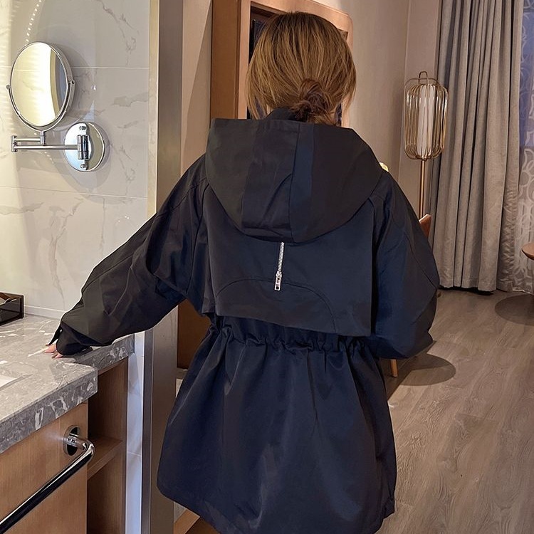 レディースカジュアルファッション ウエストギャザー切替フード付きマウンテンパーカー