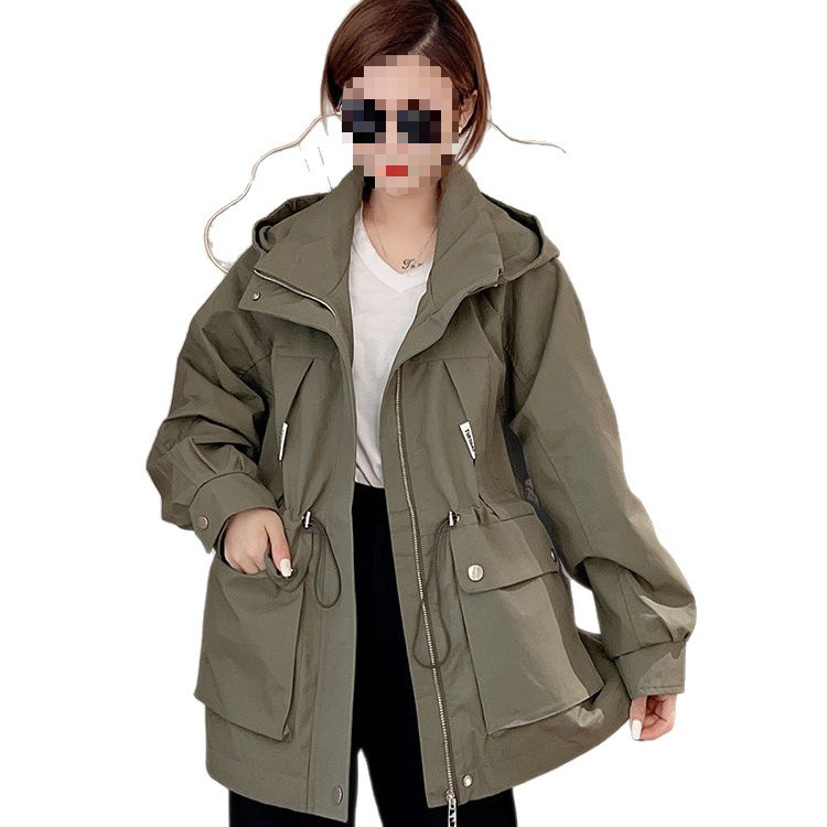 レディースカジュアルファッション ウエストギャザー切替フード付きマウンテンパーカー