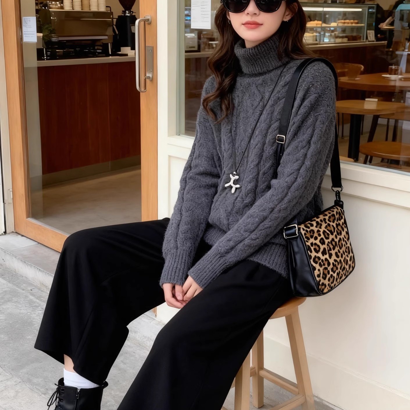 【レディースカジュアルファッション】ケーブル編みハイネックニット｜ゆるシルエットで叶える上品で暖かな冬のクラシックスタイル