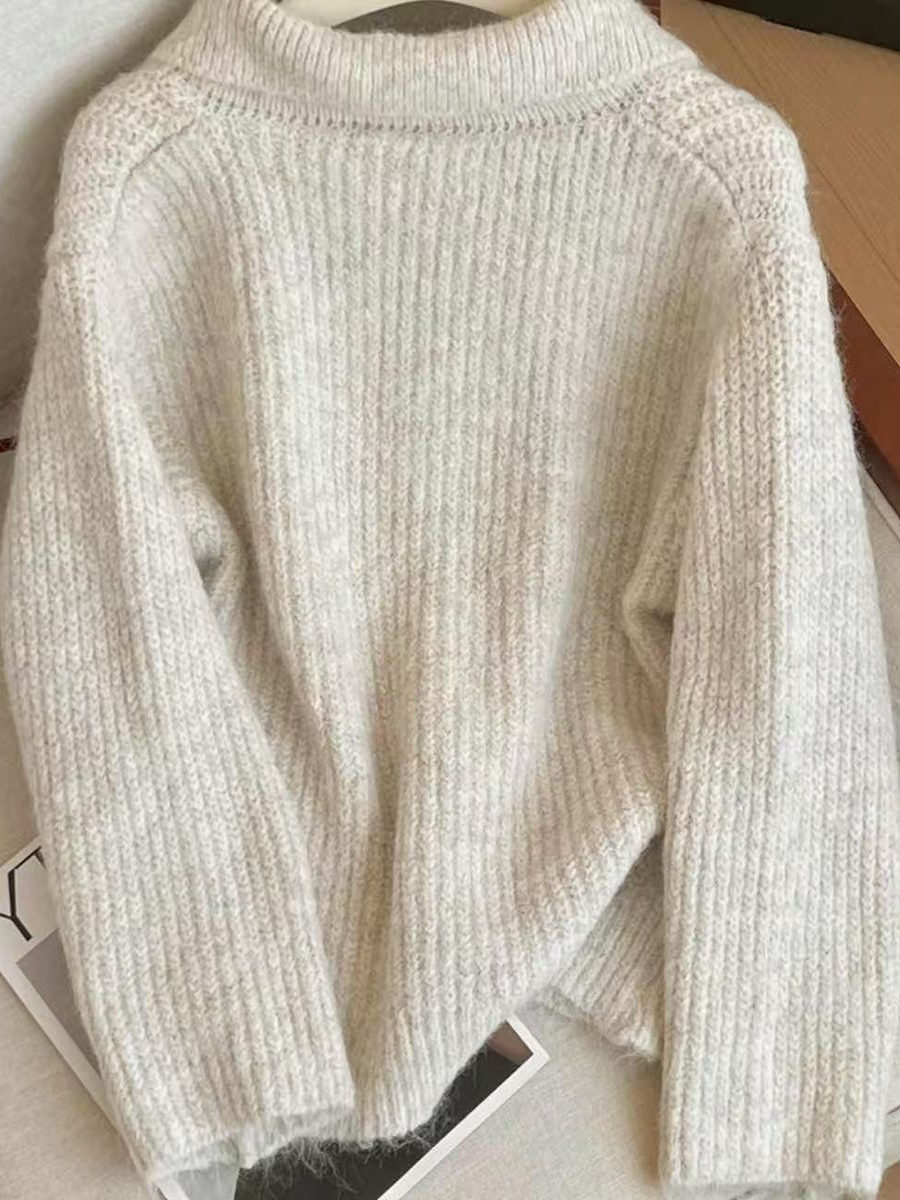 【レディースカジュアルファッション】レースアップ襟付きニットトップス｜上品で可愛いクラシカルデザインの秋冬セーター