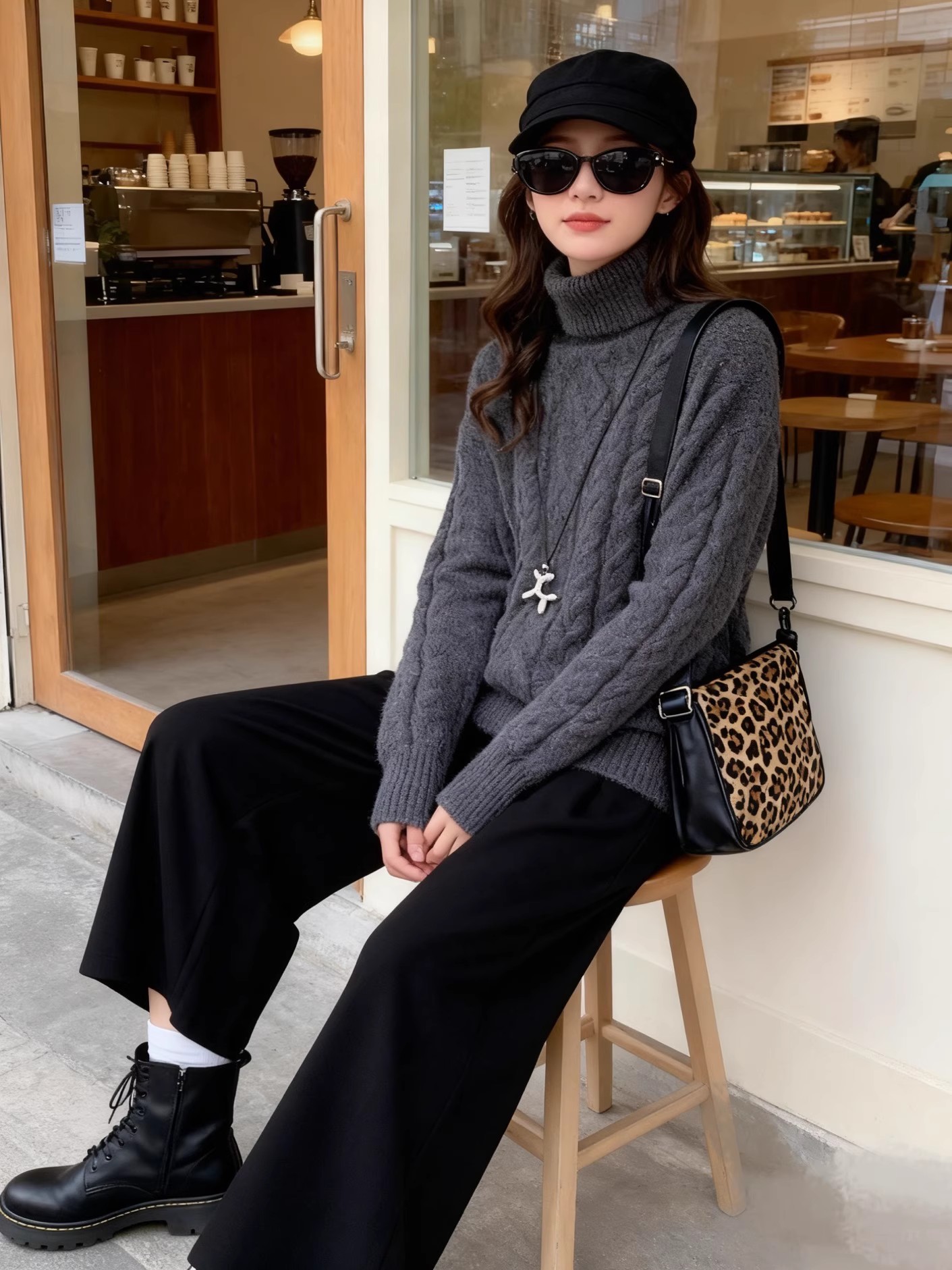 【レディースカジュアルファッション】ケーブル編みハイネックニット｜ゆるシルエットで叶える上品で暖かな冬のクラシックスタイル