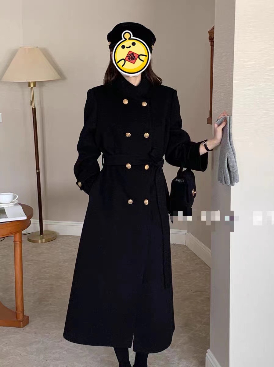 レディースカジュアルファッション 上品な金ボタン付きダブル仕立てロングコート