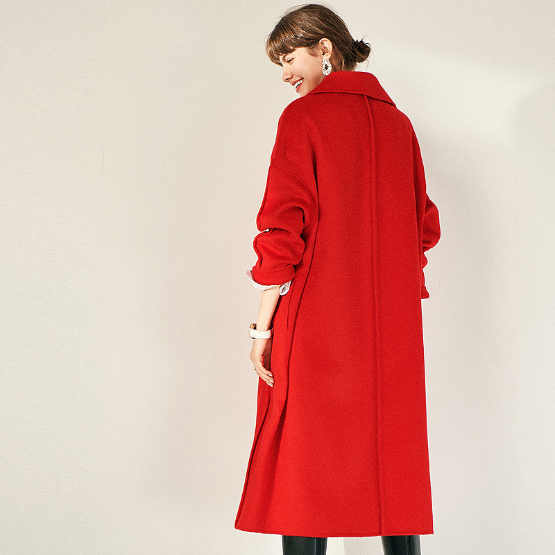レディースカジュアルファッション 上品なダブルブレスト仕様ロングウールコート