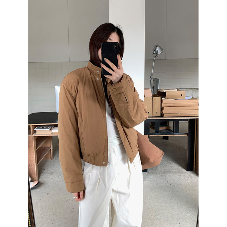 レディースカジュアルファッション スタンドカラー中綿入りショート丈ブルゾン
