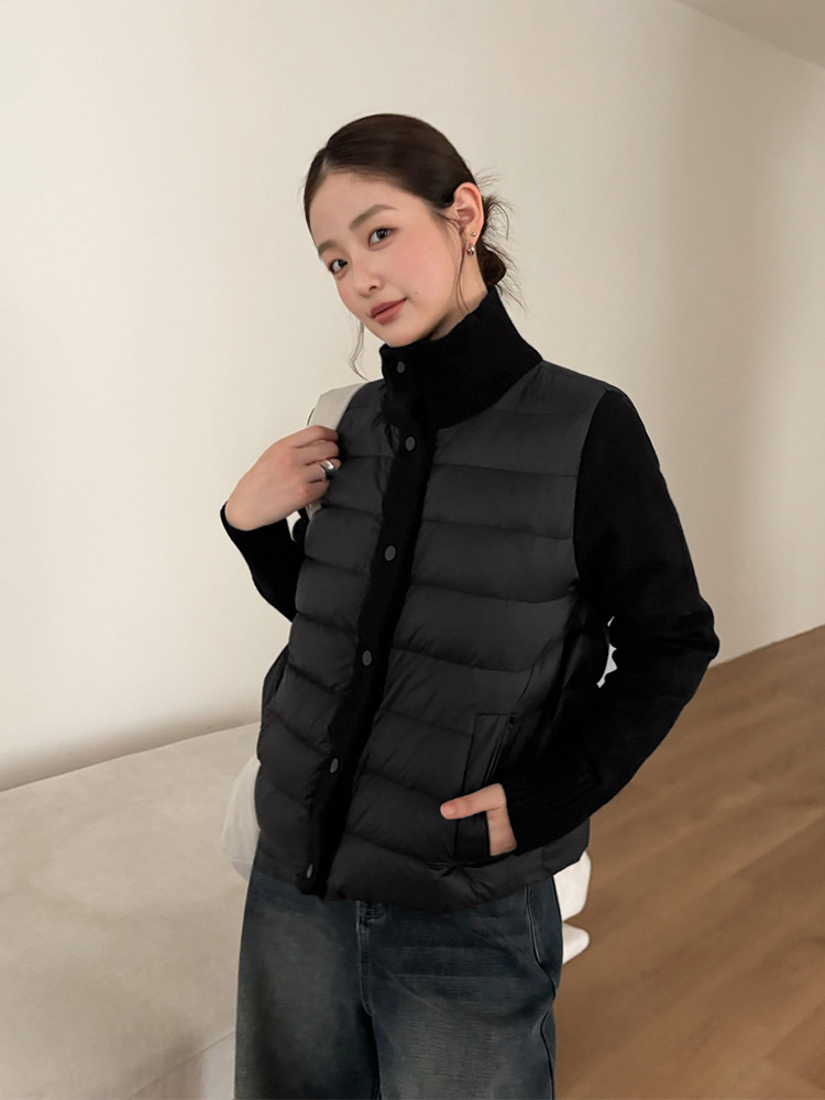 レディースカジュアルファッション ニット切替中綿入りハイネックショートジャケット