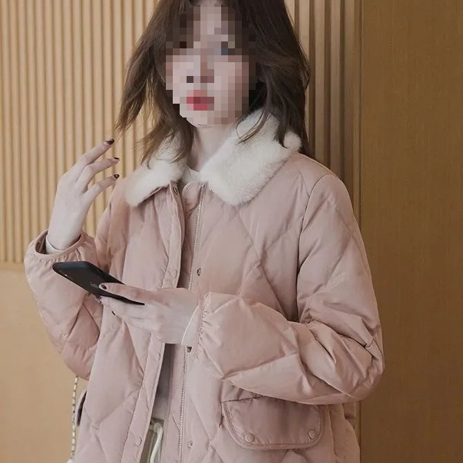 レディースカジュアルファッション ファー襟付き中綿入りショート丈ジャケット