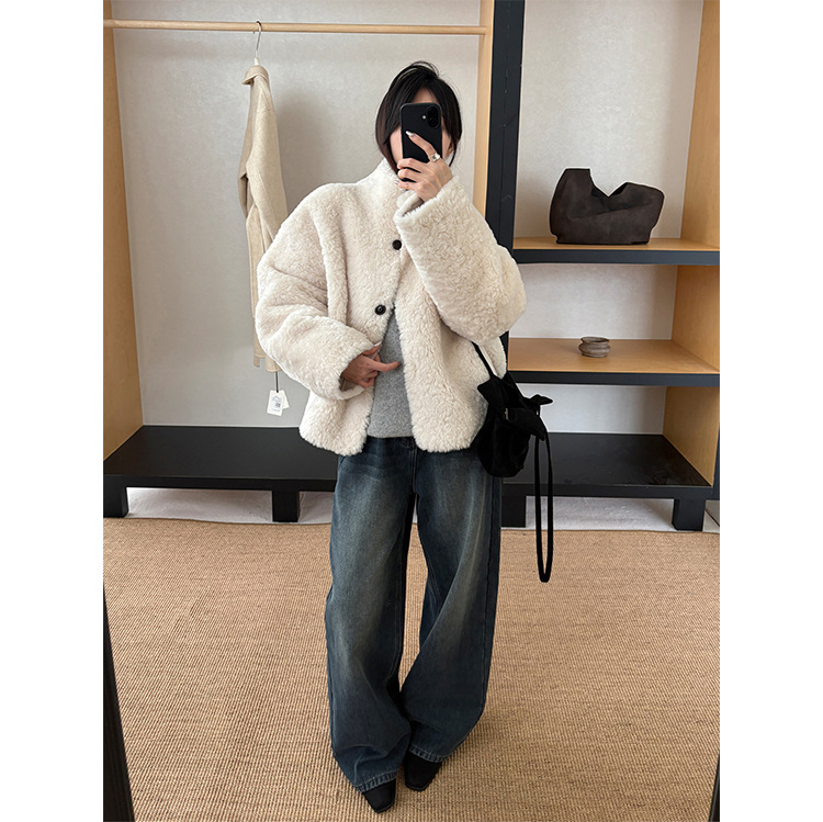 レディースカジュアルファッション もこもこボアノーカラーショートジャケット