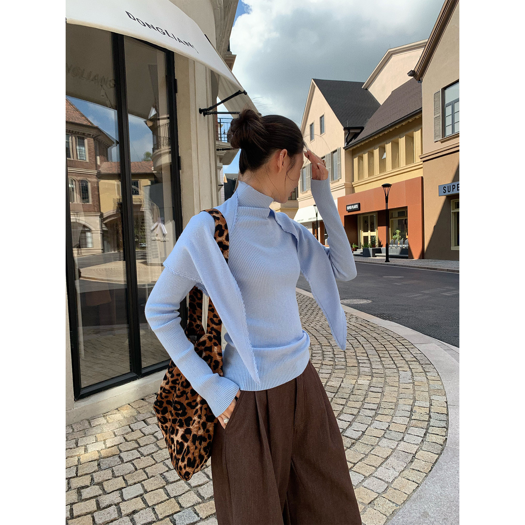 レディースカジュアルファッション リブ編みタートルネックニットトップス