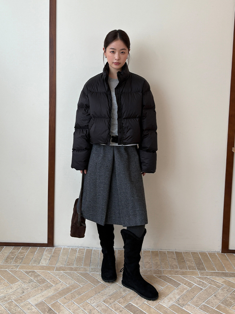 レディースカジュアルファッション ボリュームスタンドカラーショート丈中綿ジャケット