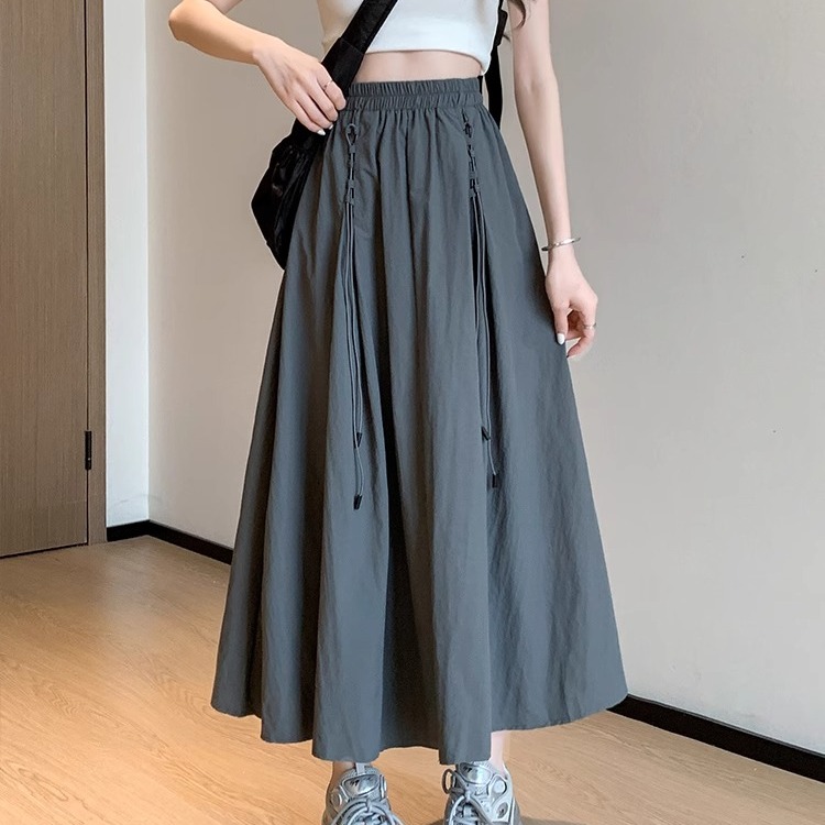 【レディースカジュアルファッション】ハイウエストAラインロングスカート｜美脚効果抜群の工装風フレアスカート