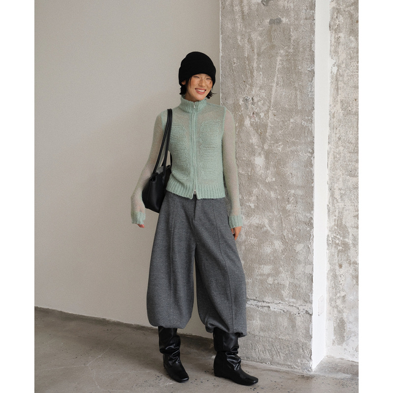 レディースカジュアルファッション ベルト付きゆったりワイドシルエットパンツ