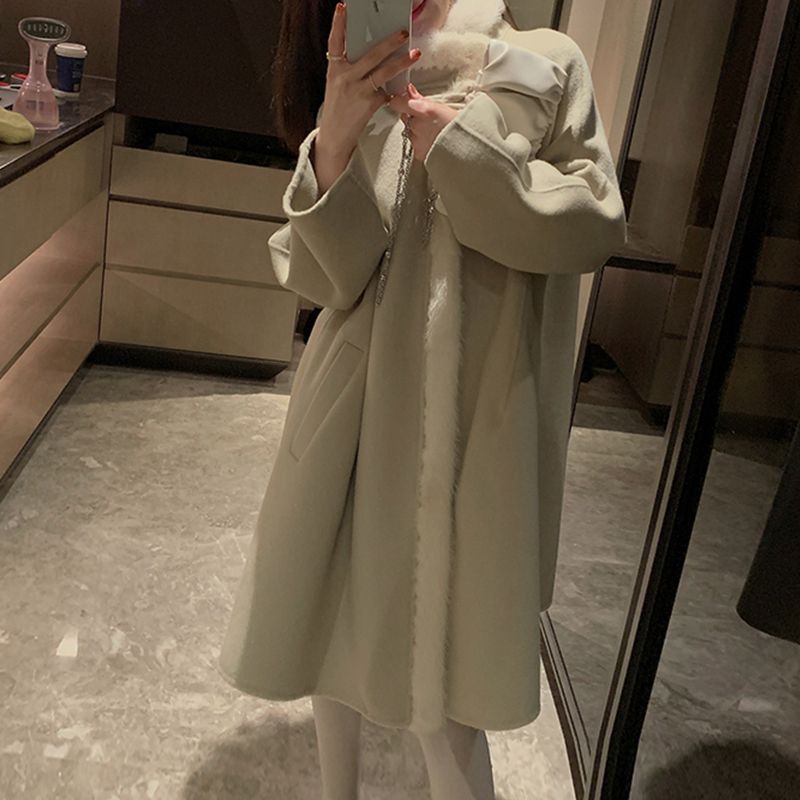 レディースカジュアルファッション ウエストリボン付きフレアロングコート