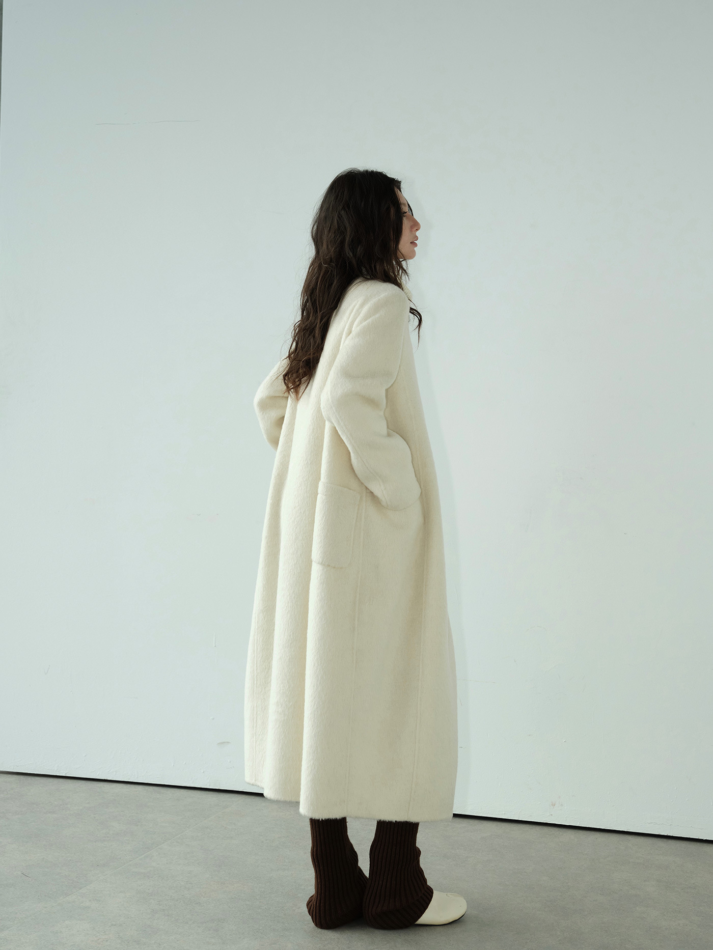 レディースカジュアルファッション 上品ノーカラーロング丈ボアコート
