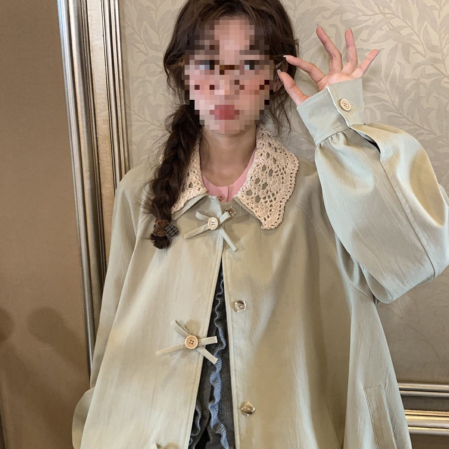 レディースカジュアルファッション レース襟付きダッフル風ジャケット