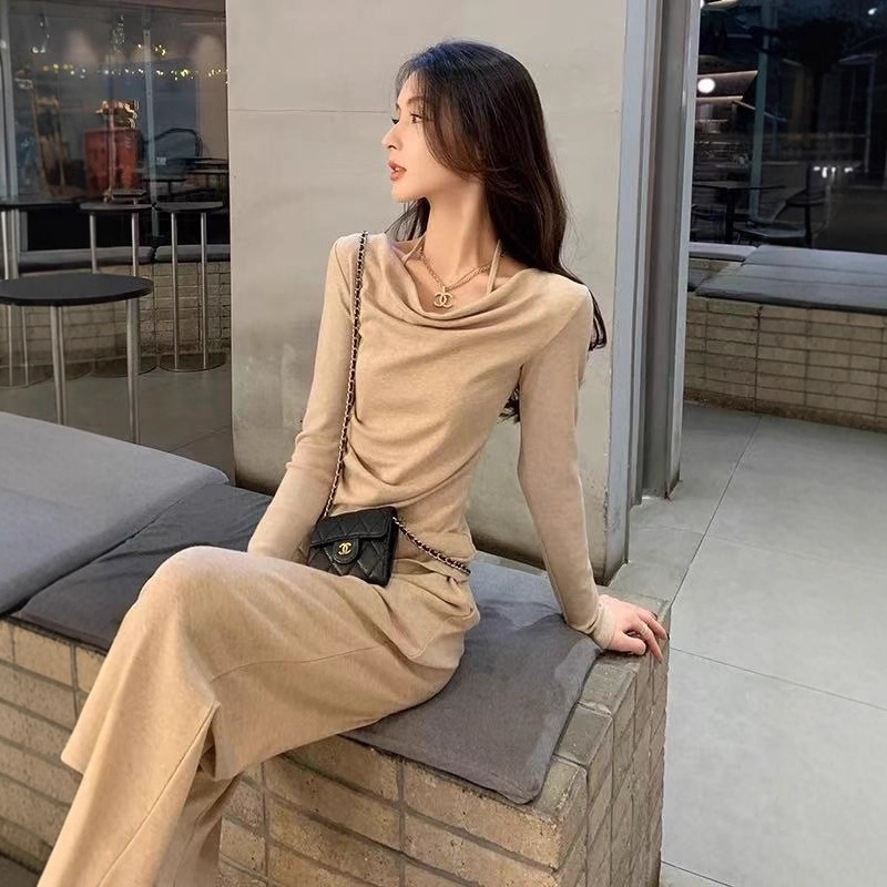 【レディースカジュアルファッション】しなやかドレープ×大人シルエット｜抜け感を纏うロングスリーブワンピース