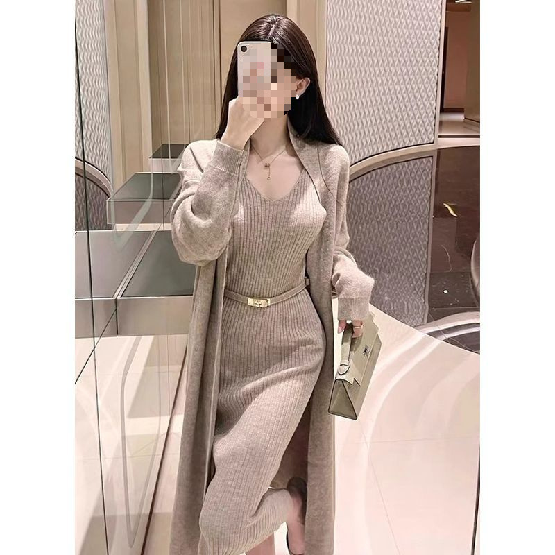 レディースカジュアルファッション リブニットベルト付きノースリーブロングワンピース