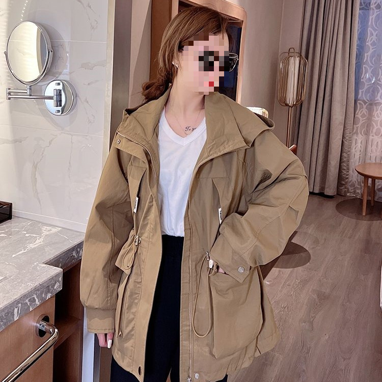 レディースカジュアルファッション ウエストギャザー切替フード付きマウンテンパーカー