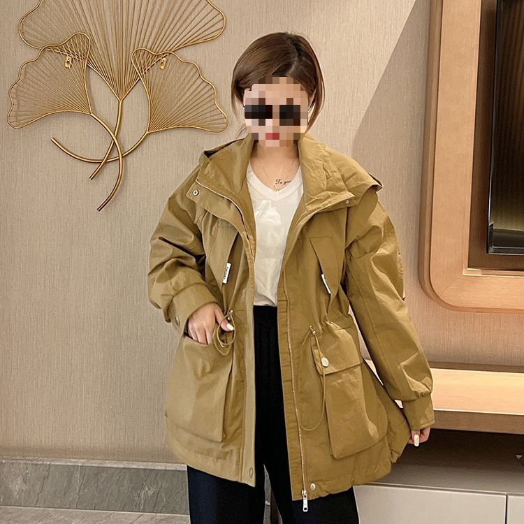 レディースカジュアルファッション ウエストギャザー切替フード付きマウンテンパーカー