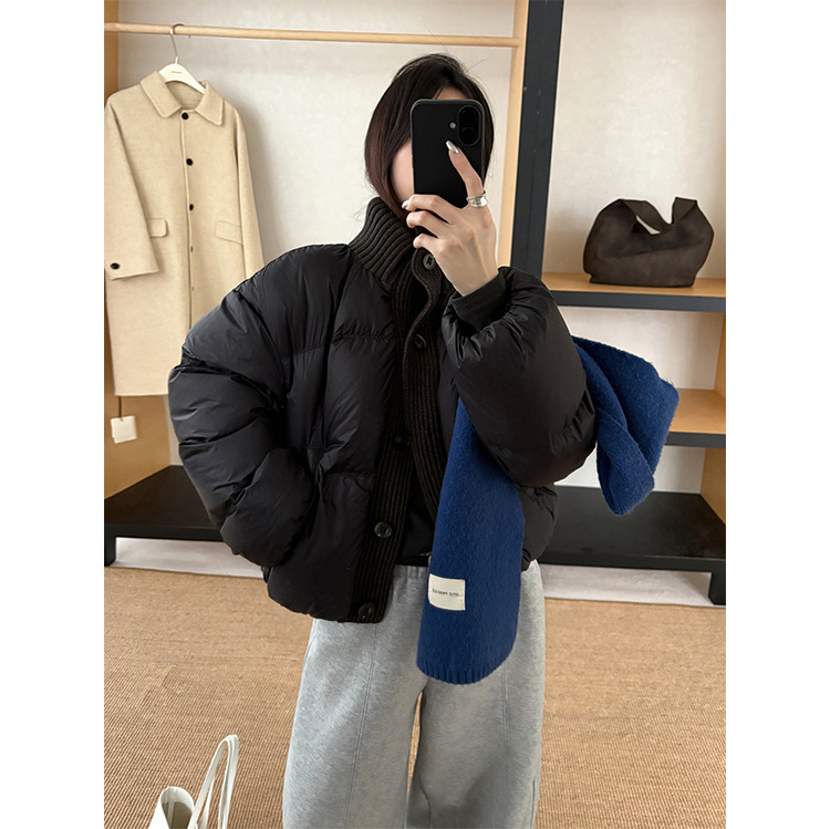 レディースカジュアルファッション ニット襟切替ボリューム中綿ショート丈ジャケット