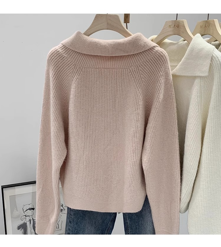 【レディースカジュアルファッション】襟付きリブニットカーディガン｜韓国風シンプルで柔らかい春秋の着回しトップス