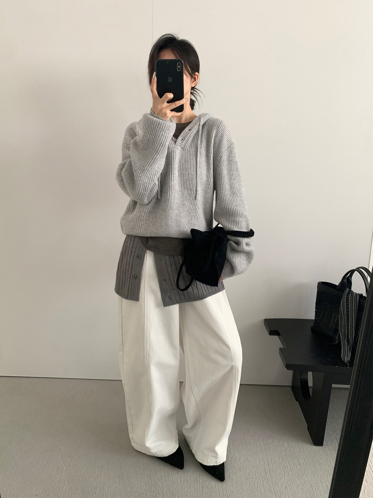 レディースカジュアルファッション 襟付きボタンデザインリブニットプルオーバー