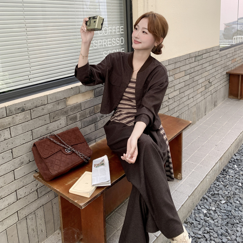 レディースカジュアルファッション 上品カジュアル三点セット長袖ジャケット風アウター