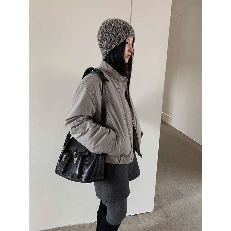 レディースカジュアルファッション スタンドカラー中綿入りショート丈ブルゾン