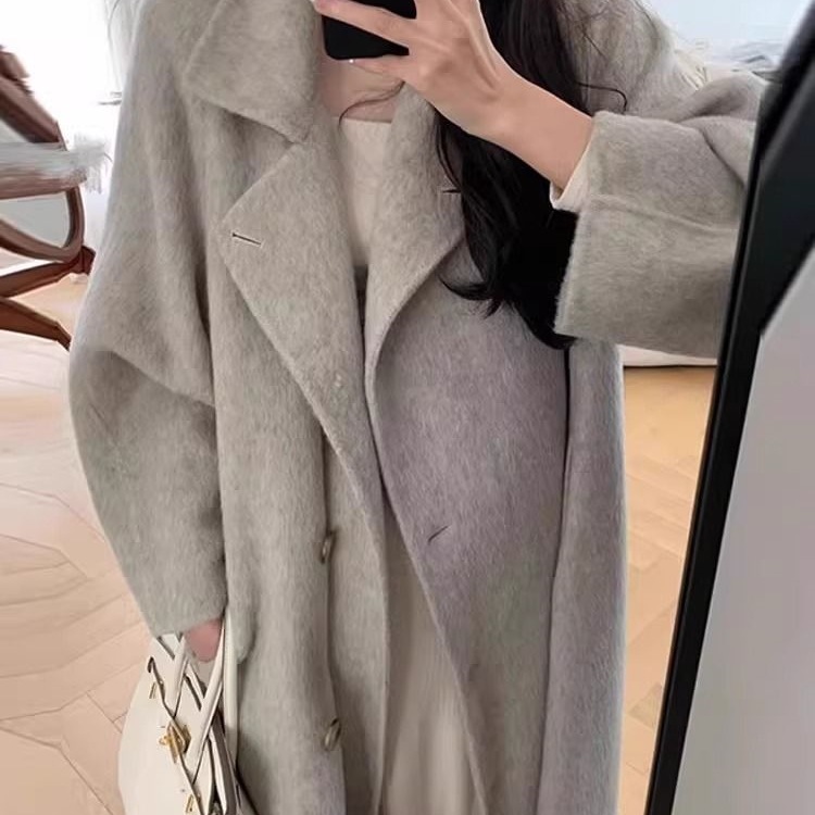 レディースカジュアルファッション ゆったりシルエット ダブルボタン ロング丈コート